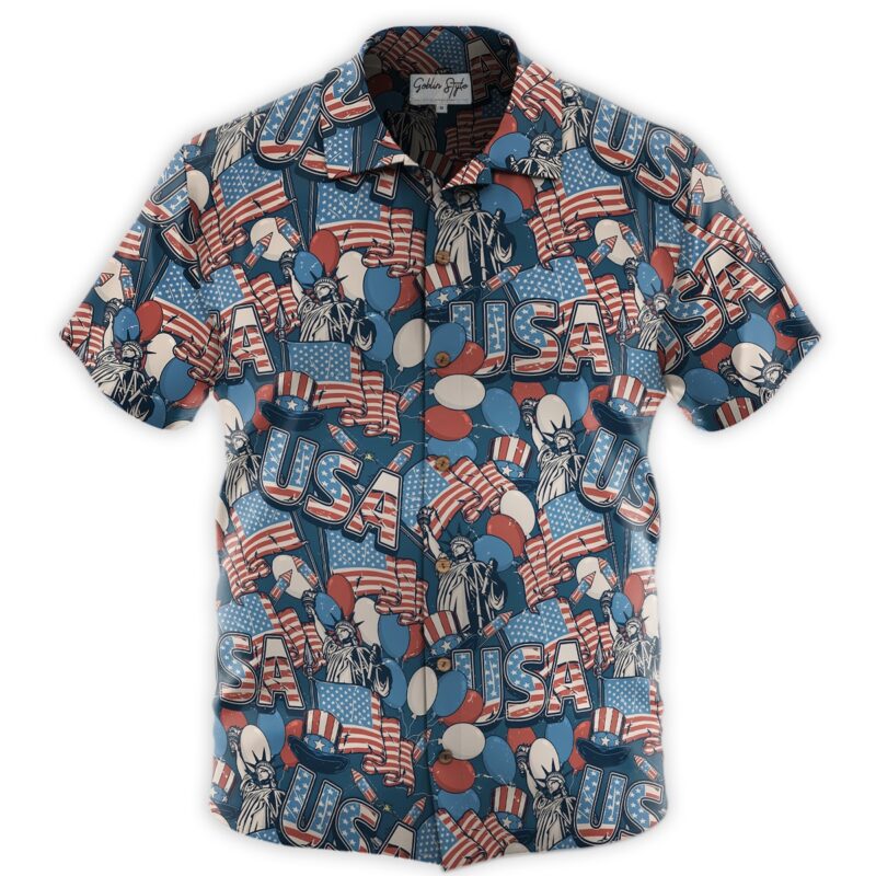 American Flag Linen Hawaiian Shirt