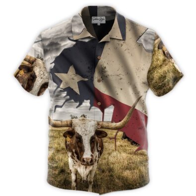 Texas Longhorn Hawaiian Shirt - Cattle Linen Style