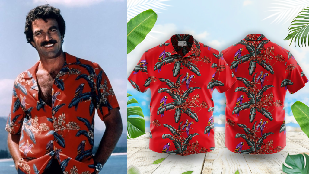 Magnum PI shirt The Classic Red Jungle Bird Shirt Goblin Style