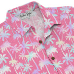 Pink Palm Trees Linen Hawaiian Shirt Collar
