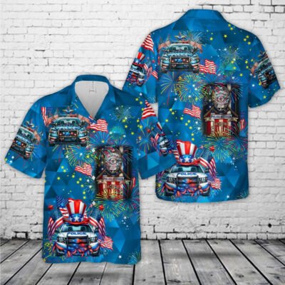 4Th Of July Hawaiian Shirts, 4th Of July Police Car Hawaiian Shirt, Hawaiian Beach Shirts For Men Women