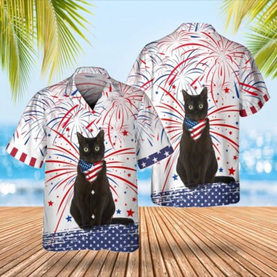 4Th Of July Hawaiian Shirts, Black Cat Fireworks 4Th Of July Hawaiian Shirts Black Cat Merchandise Gifts