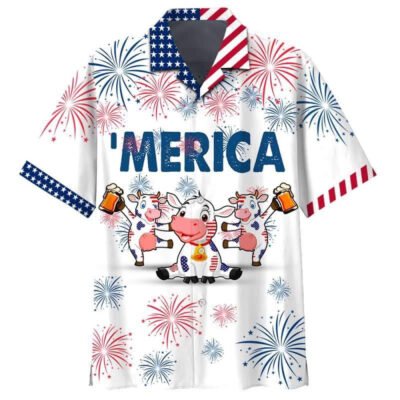 4Th Of July Hawaiian Shirts, Cow Beer 4Th Of July Hawaiian Shirts, Cow Hawaiian Shirt For Men & Women Summer Gifts