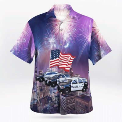 4Th Of July Hawaiian Shirts, 4Th Of July Beach Party With Fireworks Over Palm Trees And The Ocean Hawaiian Shirt, Hawaiian Firefighter Shirts