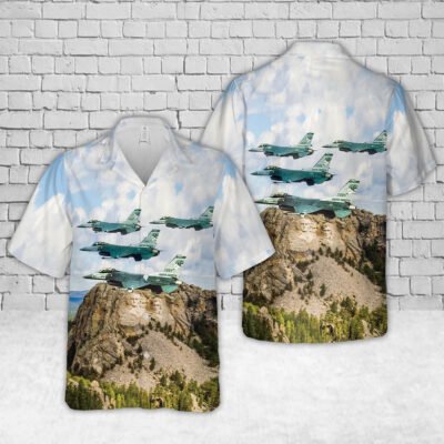 Air Force Hawaiian Shirt, 175th Fighter Squadron Lobos from Sioux Falls AGB over Mount Rushmore South Dakota Air National Guard Hawaiian Shirt