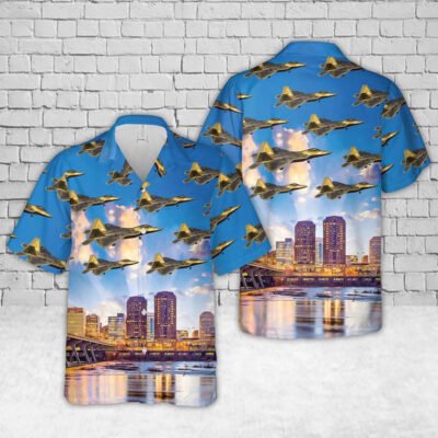 Air Force Hawaiian Shirt, 192nd Wing F-22 Raptor Virginia Air National Guard Hawaiian Shirt, Airplane Hawaiian Shirt, Military Aloha Shirts