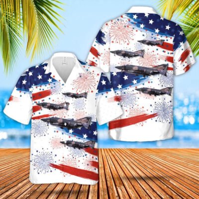Air Force Hawaiian Shirt, Nebraska Air National Guard 173d Air Refueling Squadron RF-4C Phantom II, 4th Of July Hawaiian Shirt