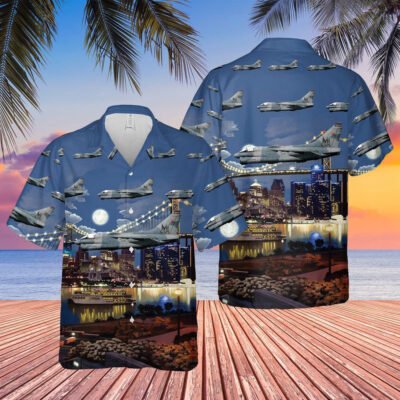 Air Force Hawaiian Shirt, USAF Michigan Air National Guard LTV A-7D Corsair II Hawaiian Shirt, Airplane Hawaiian Shirt, Military Aloha Shirts