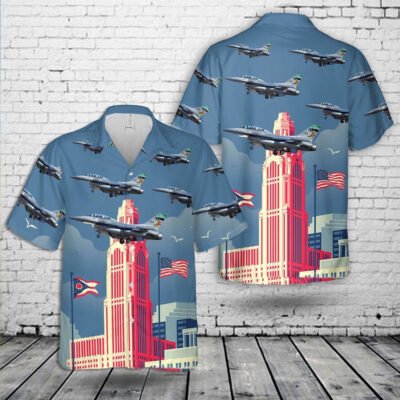Air Force Hawaiian Shirt, USAF Ohio Air National Guard 112th Fighter Squadron General Dynamics F-16D Hawaiian Shirt, Airplane Hawaiian Shirt