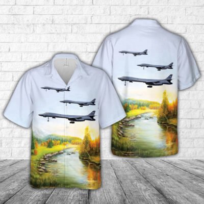 Air Force Hawaiian Shirt, USAF Rockwell B-1B Lancer 86-0139 EL - 28th BW, 34th BS 'Thunderbirds' Hawaiian Shirt, Airplane Hawaiian Shirt
