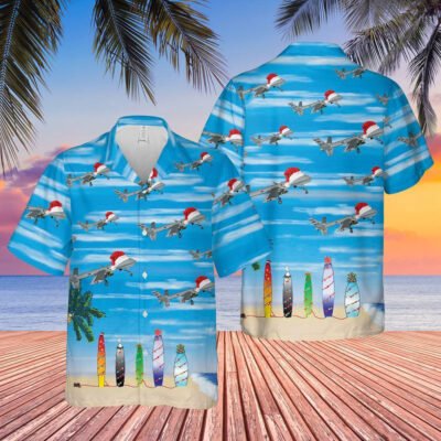 Air Force Hawaiian Shirt, US Air Force California Air National Guard 163d Attack Wing MQ-9 Reaper Christmas Hawaiian Shirt, Airplane Hawaiian Short Sleeve Shirt