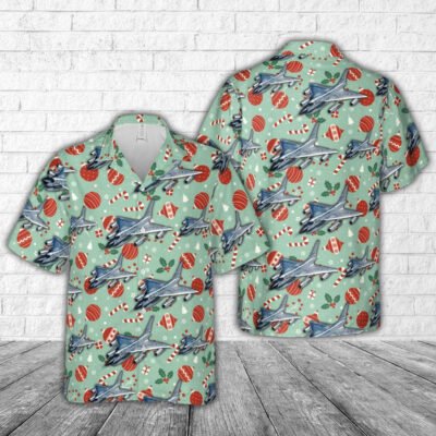 Air Force Hawaiian Shirt, US Air Force Convair B-58 Hustler Christmas Seamless Hawaiian Shirt, Airplane Hawaiian Shirt, Military Aloha Shirts
