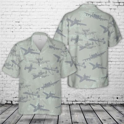 Air Force Hawaiian Shirt, US Air Force Fairchild Republic A-10 Warthog Thunderbolt II Silhouette Hawaiian Shirt, Airplane Hawaiian Shirt