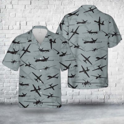 Air Force Hawaiian Shirt, US Air Force General Atomics MQ-9 Reaper Aircraft Silhouettes Hawaiian Shirt, Airplane Hawaiian Shirt, Military Aloha Short Sleeve Shirt