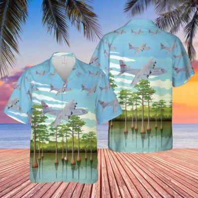 Air Force Hawaiian Shirt, US Air Force Georgia Air National Guard 158th Airlift Squadron C-130H3 Hercules Hawaiian Shirt, Airplane Hawaiian Shirt