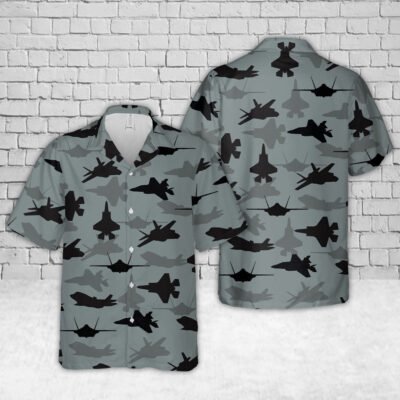 Air Force Hawaiian Shirt, US Air Force Lockheed Martin F-35 Lightning II Aircraft Silhouettes Hawaiian Shirt, Airplane Hawaiian Shirt