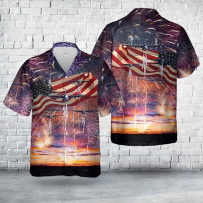 Air Force Hawaiian Shirt, US Air Force Michigan Air National Guard C-130E Hercules aircraft from 171st Airlift Squadron, 4th Of July Hawaiian Shirt