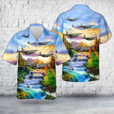 Air Force Hawaiian Shirt, US Air Force Minnesota Air National Guard 109th Airlift Squadron C-130H Hercules Hawaiian Shirt, Airplane Hawaiian Shirt