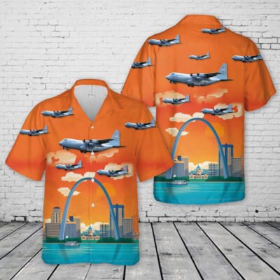Air Force Hawaiian Shirt, US Air Force Missouri Air National Guard 180th Airlift Squadron C-130H2 Hercules Hawaiian Shirt, Airplane Hawaiian Shirt