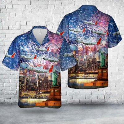 Air Force Hawaiian Shirt, US Air Force New York Air National Guard 139th Airlift Squadron LC-130 Skibird, 4th Of July Hawaiian Shirt