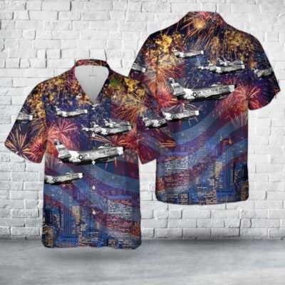 Air Force Hawaiian Shirt, US Air Force Texas Air National Guard 182d Fighter-Interceptor Squadron - F-86L Interceptors, 4th Of July Hawaiian Shirt