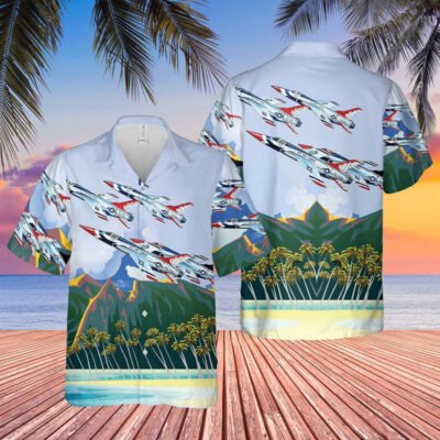 Air Force Hawaiian Shirt, US Air Force Thunderbirds Republic F-105 Thunderchief Hawaiian Shirt, Airplane Hawaiian Shirt, Military Aloha Shirts