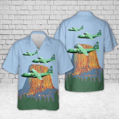 Air Force Hawaiian Shirt, US Air Force Wyoming Air National Guard 187th Airlift Squadron Lockheed C-130B Hercules 58-0714 Hawaiian Shirt