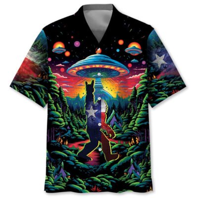 Alien Bigfoot Texas State Hawaiian Shirt, Funny Hawaiian Shirt, Cool Hawaiian Shirts, Best Hawaiian Shirts