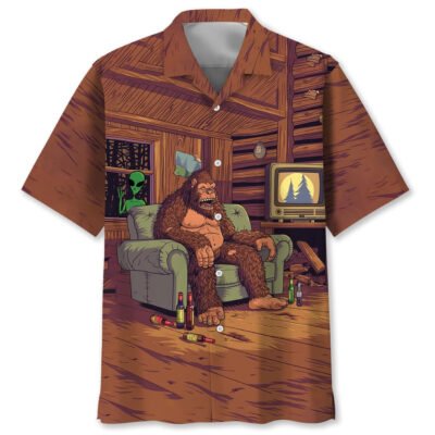 Alien Stalk Bigfoot House Hawaiian Shirt, Funny Hawaiian Shirt, Cool Hawaiian Shirt, Best Hawaiian Short Sleeve Shirt