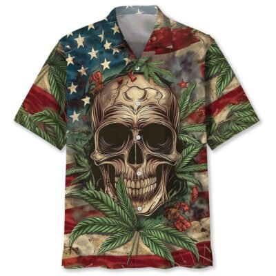 America Skull Hawaiian Shirt, Funny Hawaiian Shirt, Usa Hawaiian Shirt, Vintage Hawaiian Short Sleeve Shirt