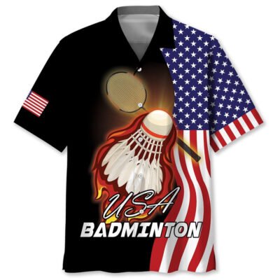 American Badminton Hawaiian Shirt, Funny Hawaiian Shirt, Usa Hawaiian Shirt, Vintage Hawaiian Short Sleeve Shirt