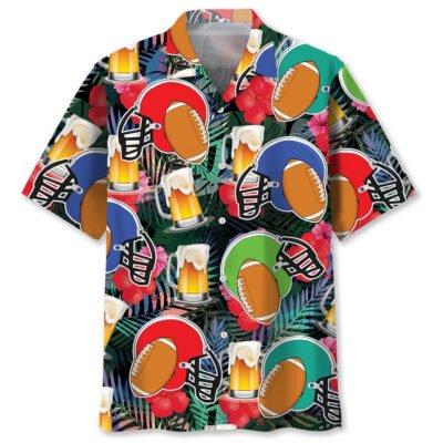 American Football Beer Tropical Hawaiian Shirt, Funny Hawaiian Shirt, Usa Hawaiian Shirt, Vintage Hawaiian Short Sleeve Shirt