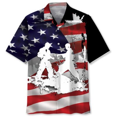 American Karate Hawaiian Shirt, Funny Hawaiian Shirt, Usa Hawaiian Shirt, Vintage Hawaiian Short Sleeve Shirt
