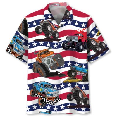 American Monster Truck Hawaiian Shirt, Funny Hawaiian Shirt, Usa Hawaiian Shirt, Vintage Hawaiian Shirts