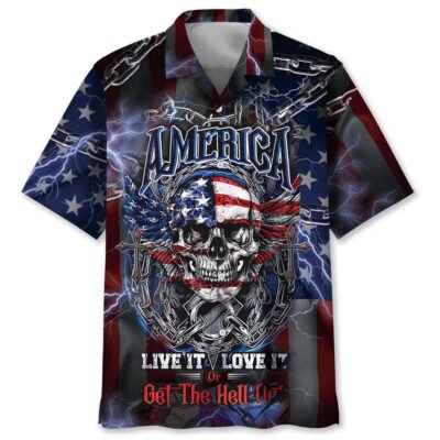 American Patriot Skull Hawaiian Shirt, Funny Hawaiian Shirt, Usa Hawaiian Shirt, Vintage Hawaiian Short Sleeve Shirt