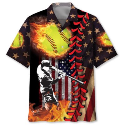 American Softball Hawaiian Shirt, Funny Hawaiian Shirt, Usa Hawaiian Shirt, Vintage Hawaiian Short Sleeve Shirt