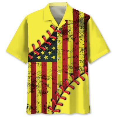 American Softball New Hawaiian Shirt, Funny Hawaiian Shirt, Usa Hawaiian Shirt, Vintage Hawaiian Short Sleeve Shirt