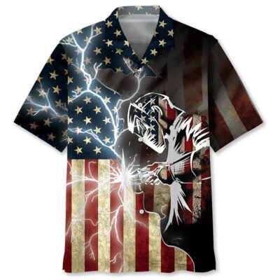 American Welder Proud Hawaiian Shirt, Funny Hawaiian Shirt, Usa Hawaiian Shirt, Vintage Hawaiian Short Sleeve Shirt