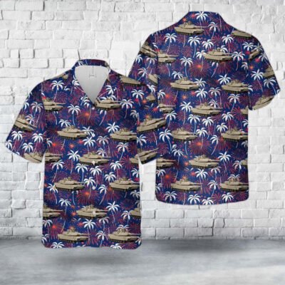 Army Hawaiian Shirt, US Army M1A2 Abrams Tank Fireworks With Palm Trees Hawaiian Shirt, Veteran Hawaiian Shirts