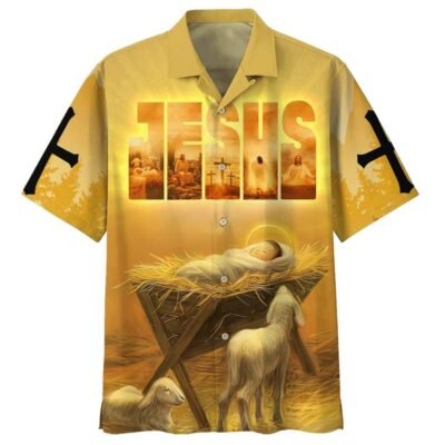 Baby Jesus In A Manger Christian Jesus Religious Hawaiian Shirt For Men, Christian Hawaiian Shirt, Gift For Christian