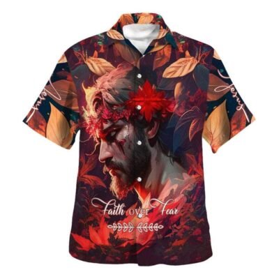 Bible Verse Faith Over Fear Jesus Hawaiian Shirt For Men, Christian Hawaiian Shirt, Gift For Christian