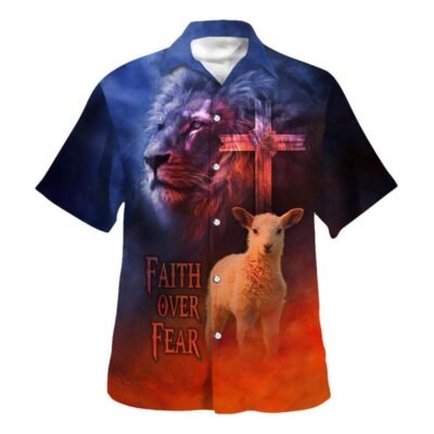 Bible Verse Faith Over Fear Sheep Hawaiian Shirt For Men, Christian Hawaiian Shirt, Gift For Christian
