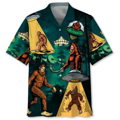 Bigfoot And Alien Alliance Hawaiian Shirt, Funny Hawaiian Shirt, Cool Hawaiian Shirt, Best Hawaiian Short Sleeve Shirt