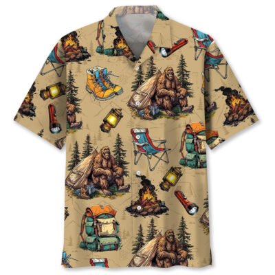 Bigfoot Camping Vintage Hawaiian Shirt, Funny Hawaiian Shirt, Cool Hawaiian Shirt, Best Hawaiian Short Sleeve Shirt