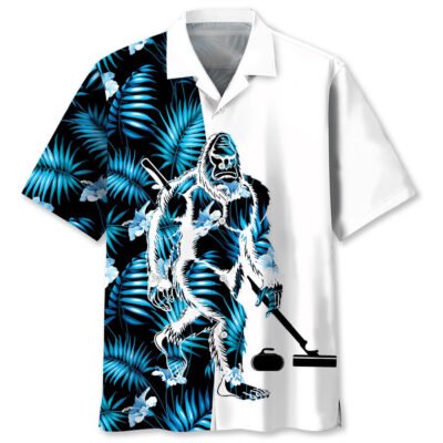 Bigfoot Curling Tropical Hawaiian Shirt, Funny Hawaiian Shirt, Cool Hawaiian Shirts, Best Hawaiian Shirts
