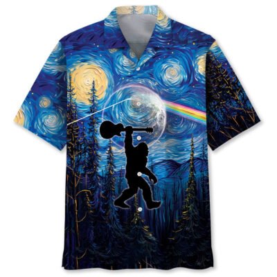 Bigfoot Guitar Starry Night Hawaiian Shirt, Funny Hawaiian Shirt, Cool Hawaiian Shirts, Best Hawaiian Shirts