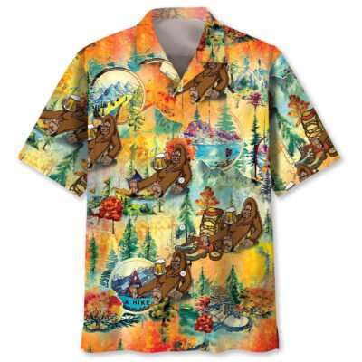 Bigfoot Hiking Funny Hawaiian Shirt, Funny Hawaiian Shirt, Cool Hawaiian Shirt, Best Hawaiian Short Sleeve Shirt