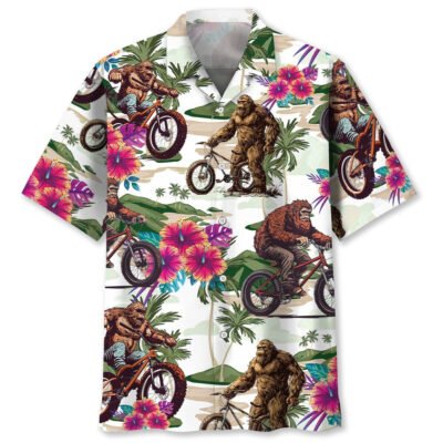 Bigfoot Mountain Bike Summer Hawaiian Shirt, Funny Hawaiian Shirt, Cool Hawaiian Shirt, Best Hawaiian Short Sleeve Shirt