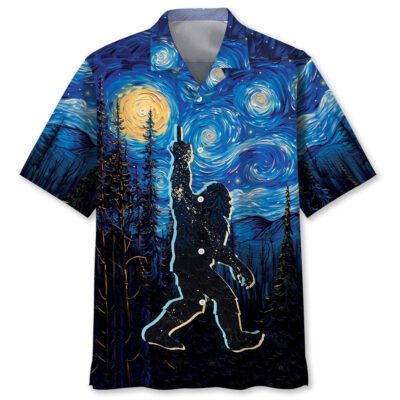 Bigfoot Mystery Starry Night Hawaiian Shirt, Funny Hawaiian Shirt, Cool Hawaiian Shirt, Best Hawaiian Short Sleeve Shirt