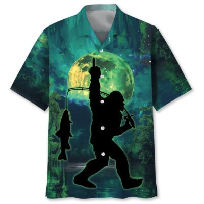 Bigfoot Night Fishing Hawaiian Shirt, Funny Hawaiian Shirt, Cool Hawaiian Shirt, Best Hawaiian Short Sleeve Shirt
